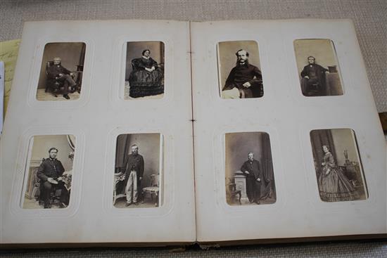 A Victorian photograph album containing 224 cabinet photographs of military figures, politicians, dignitaries, etc., qto, green moroc